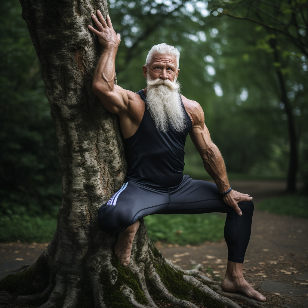 Healthy old man doing yoga