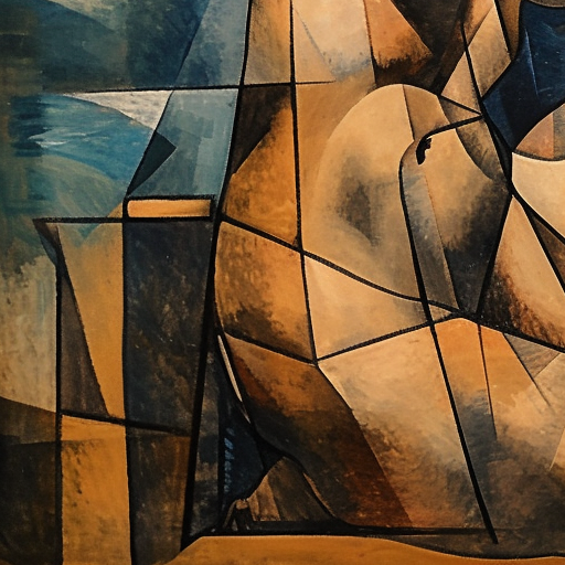 Abstract Picasso-style painting of fit woman at beach