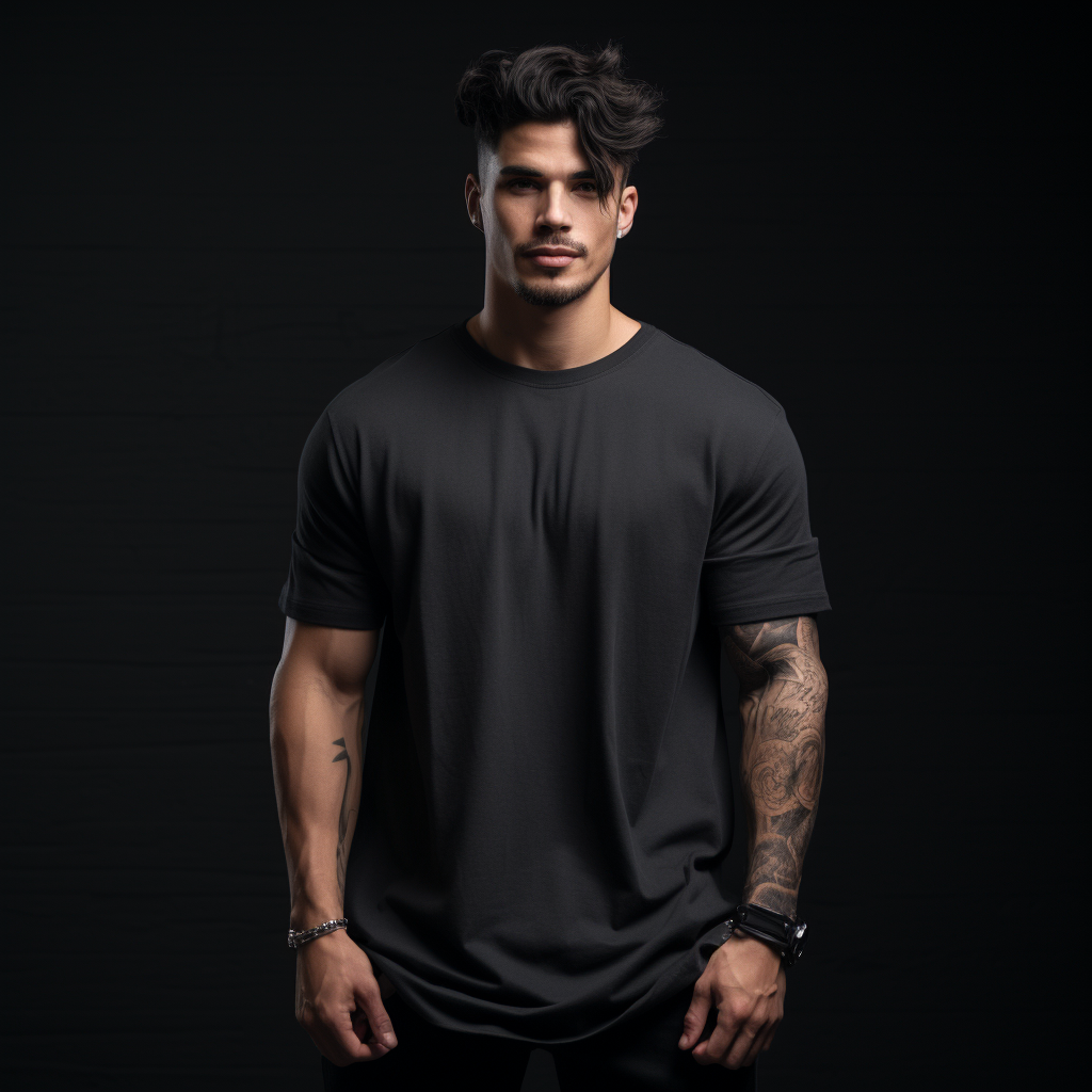 Fit influencer in oversized black t-shirt