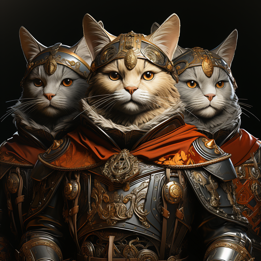 Illustration of five cats in knight armour