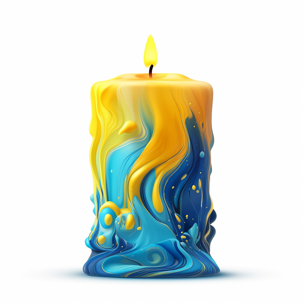 Flame Blue Yellow Candle Burning on White Background