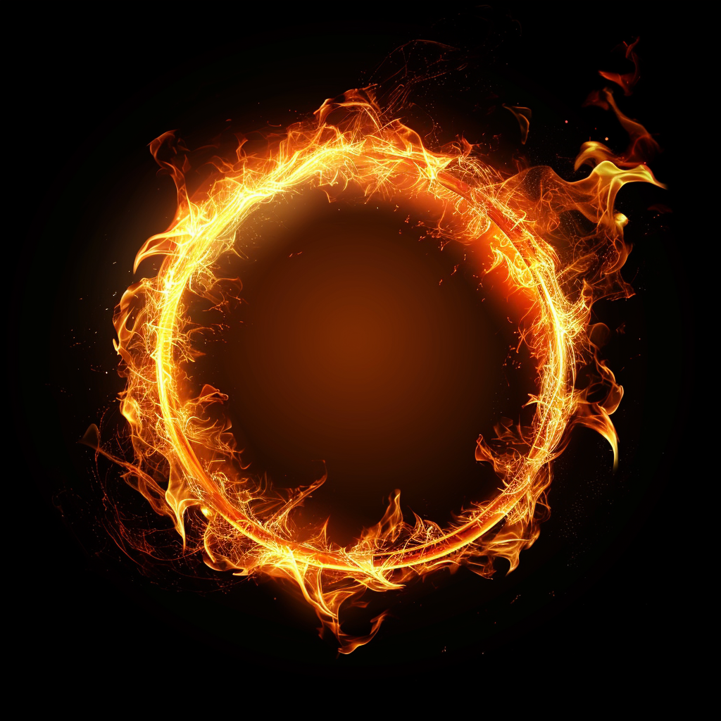 Flame Circle on Black Background with Game Magic Effects