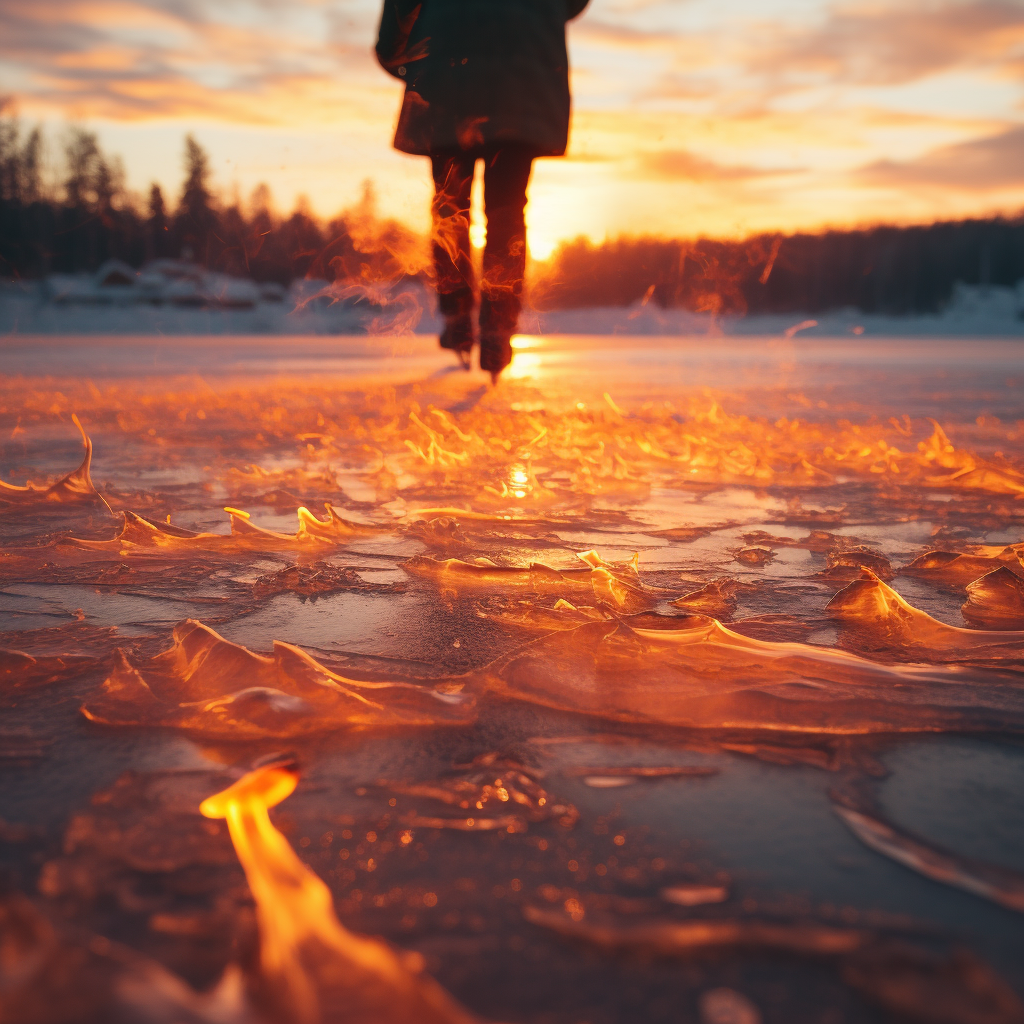 Flame on Frozen Lake Ice Skating