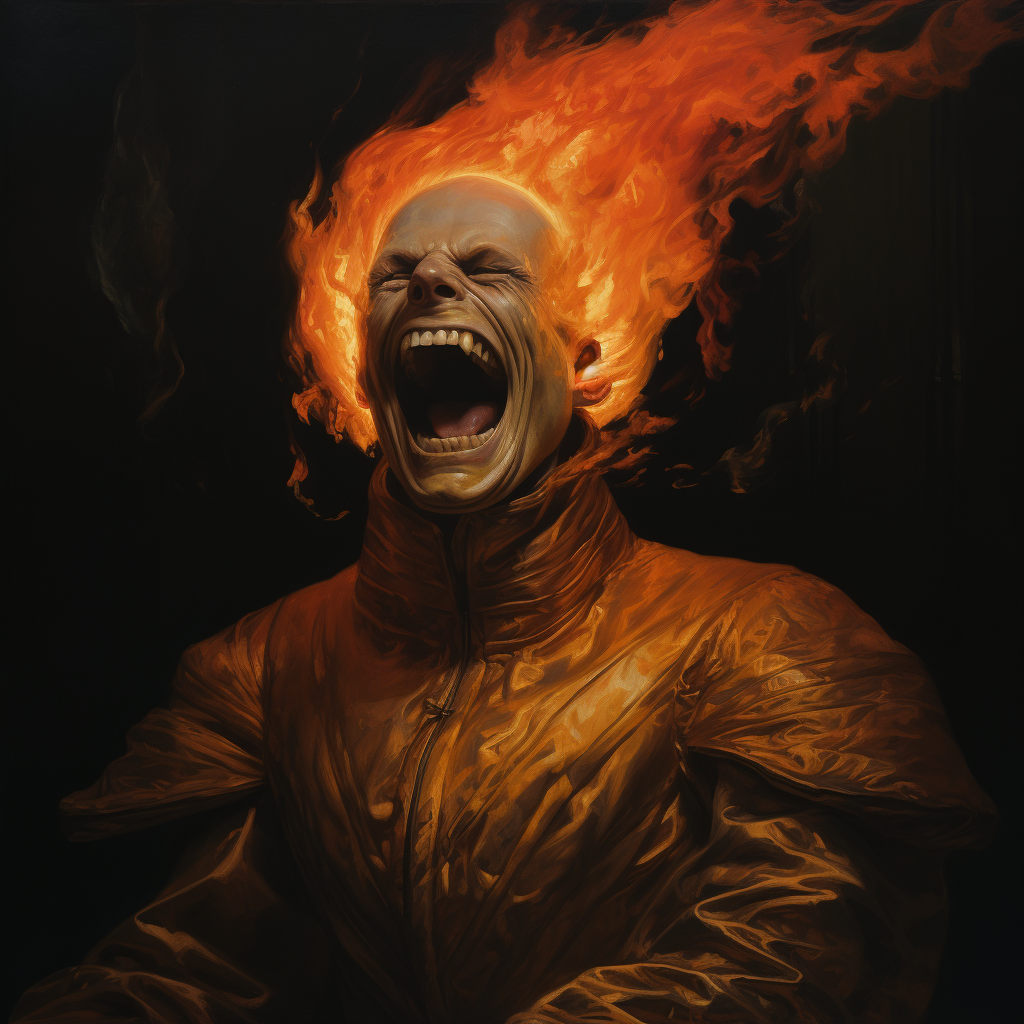 Flame laughing while sitting