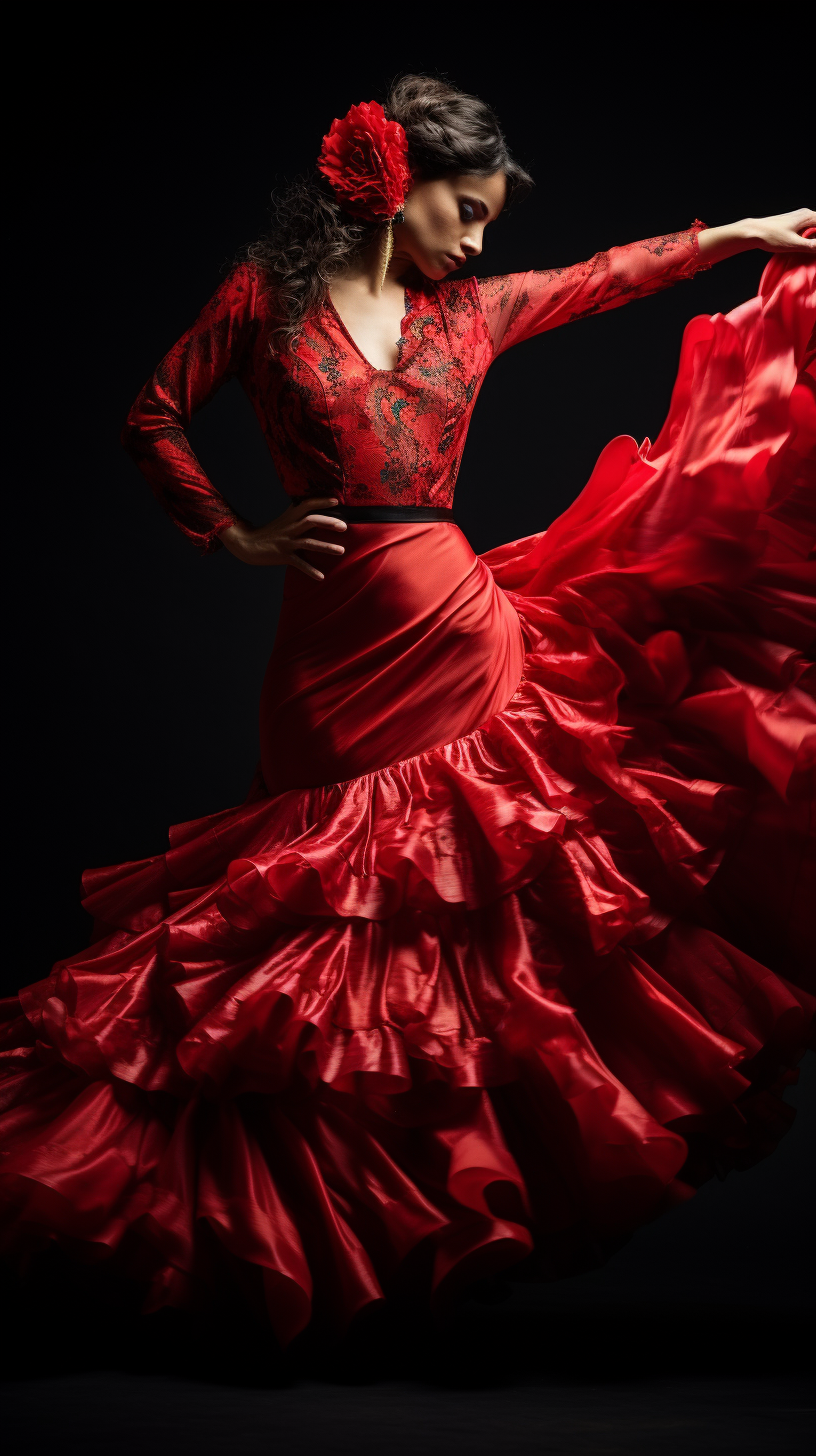 Flamenco dancer in vivid dress passionately moving