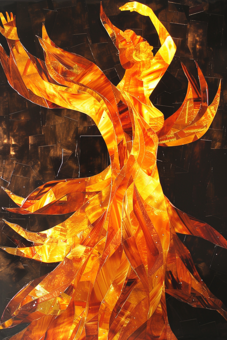 Flaming Fire Elemental Girl Cubism Picasso Dali Robot