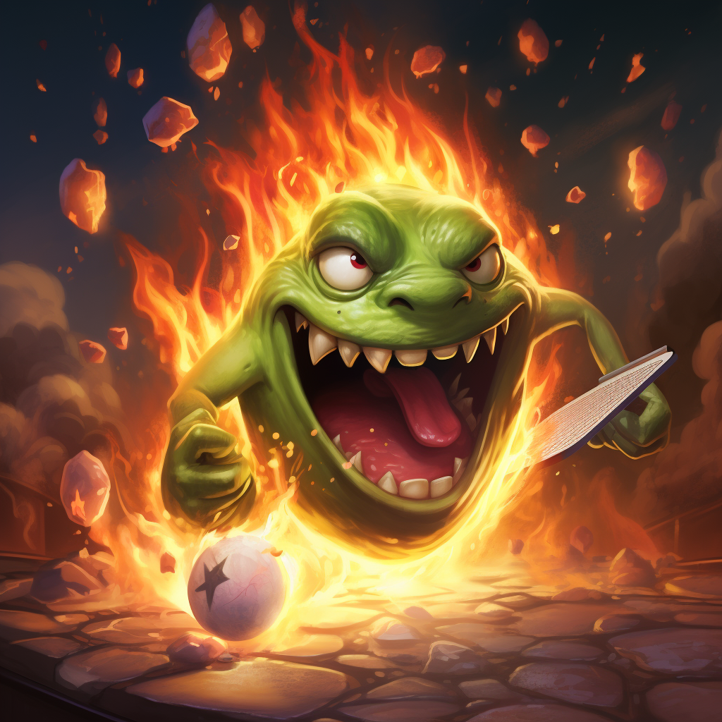 Flaming pickleball in Hearthstone style