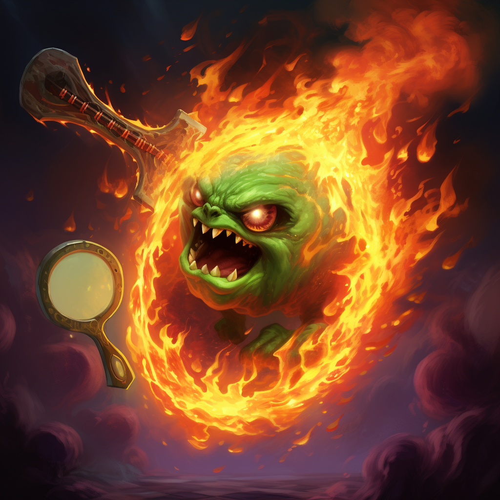 Flaming Pickleball and Racket in Hearthstone Style