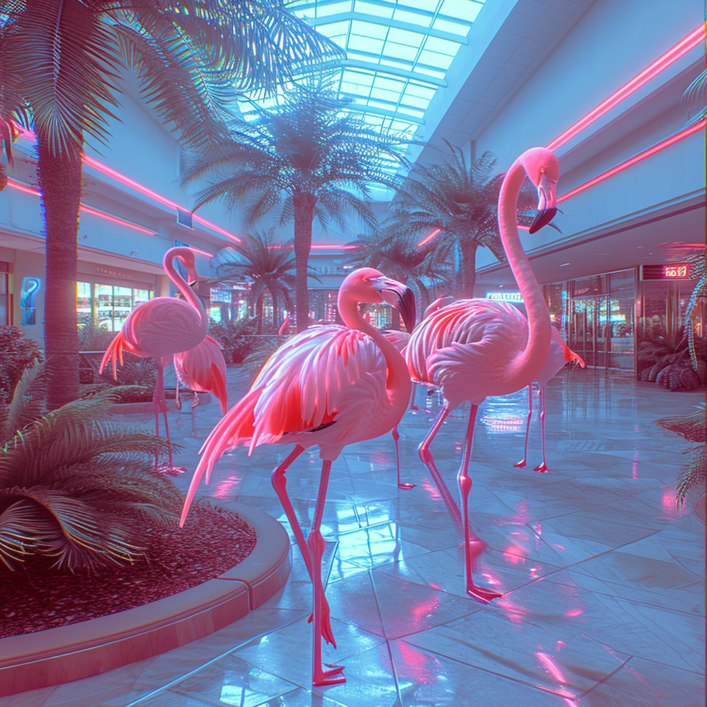 Flamingo family in Florida mall