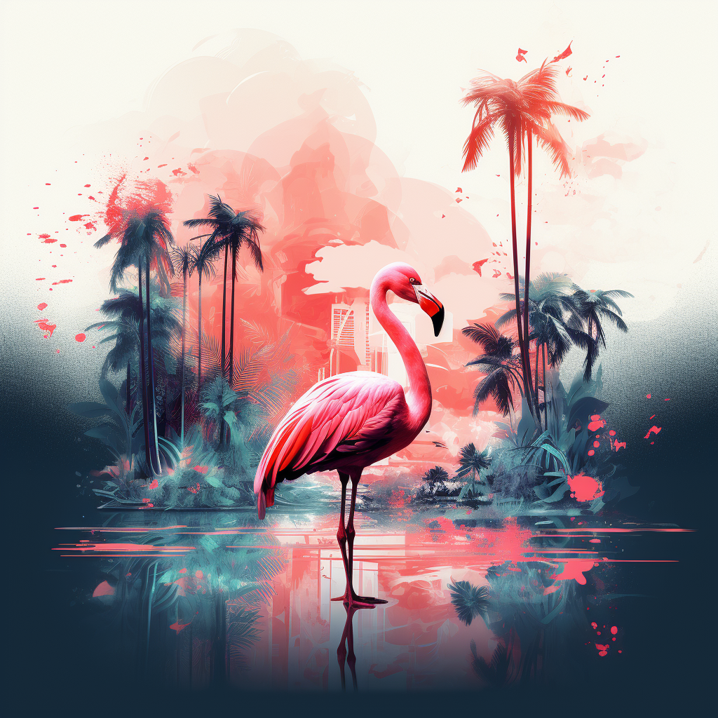 Silhouette of Flamingo in Tropical Forest