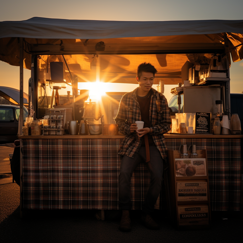 Simplistic coffee stall covered with flannel pattern