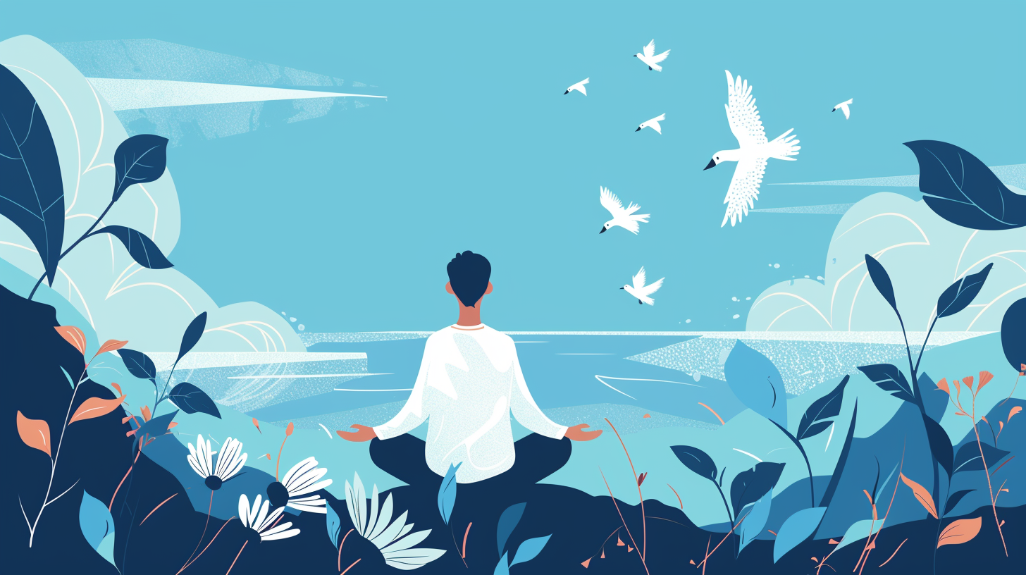 Minimalistic blue nature meditation vector