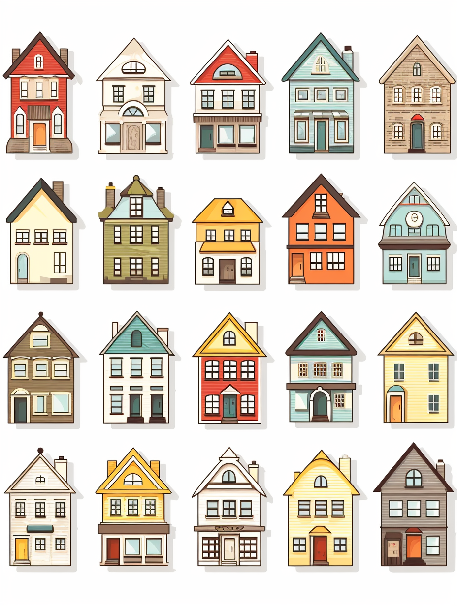 Die cut stickers of flat houses