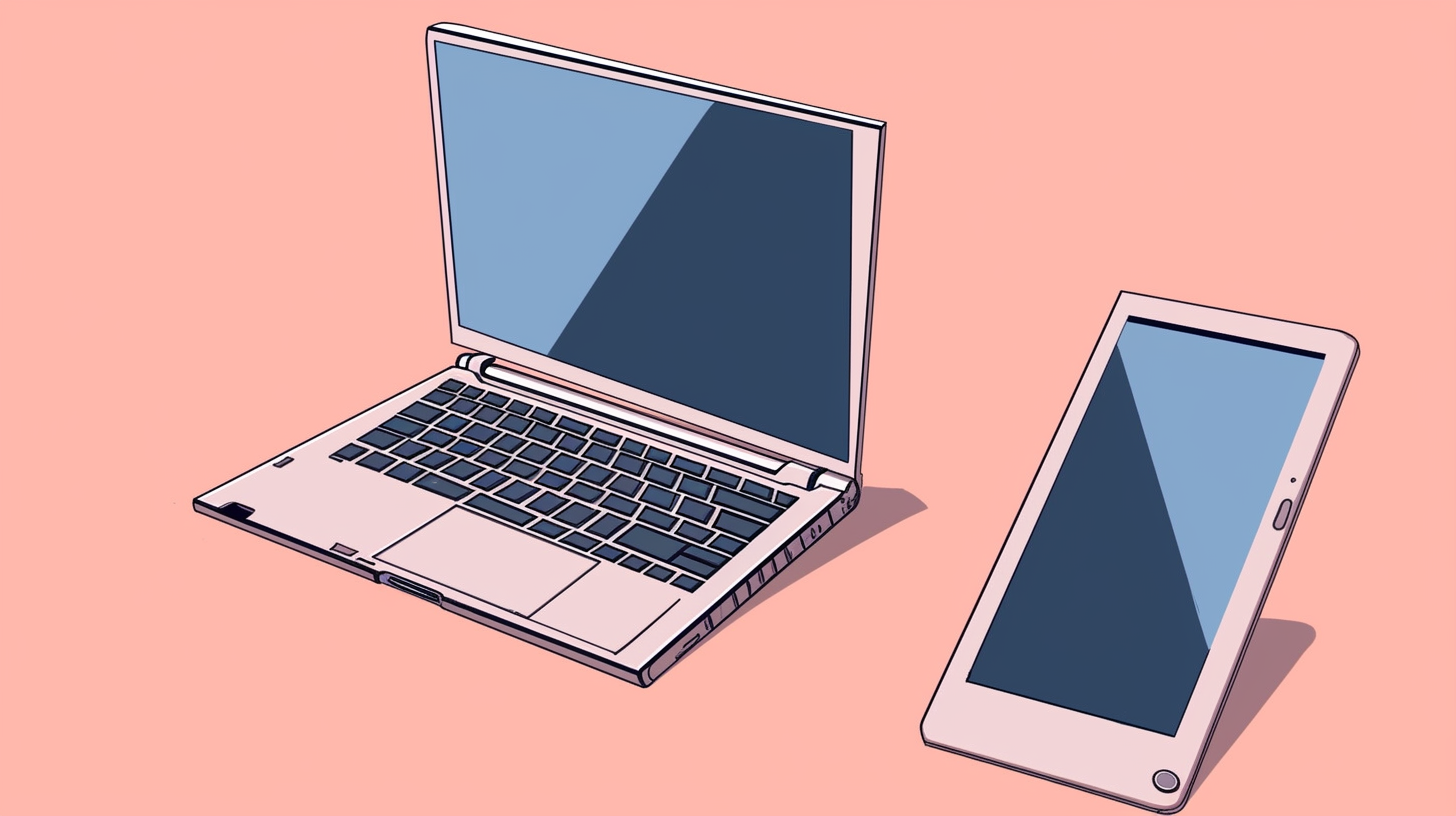 Colorful flat illustration of laptops and mobiles on edge