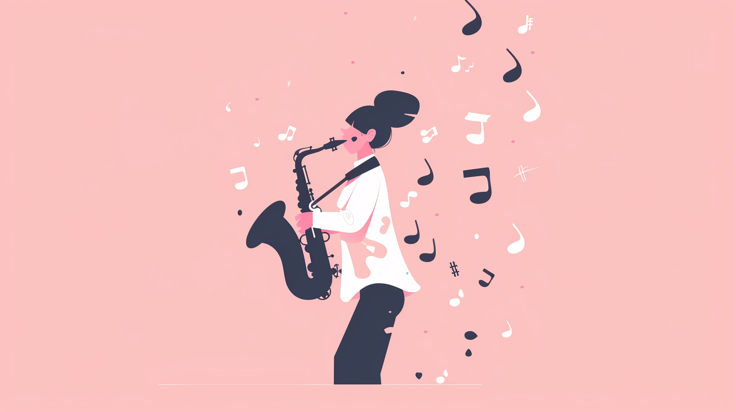 flat character playing saxophone with music notes