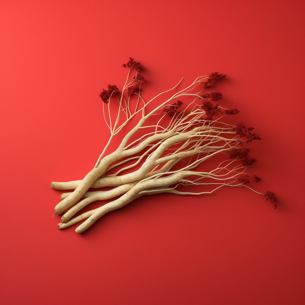 Panax Ginseng on Pastel Red Surface