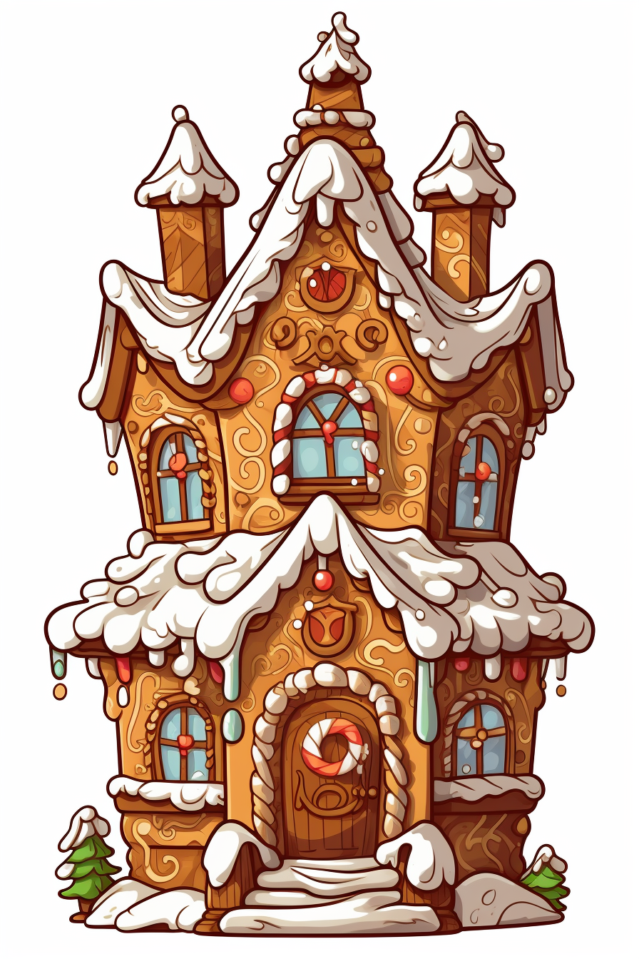 Cartoon gingerbread house with Christmas decorations