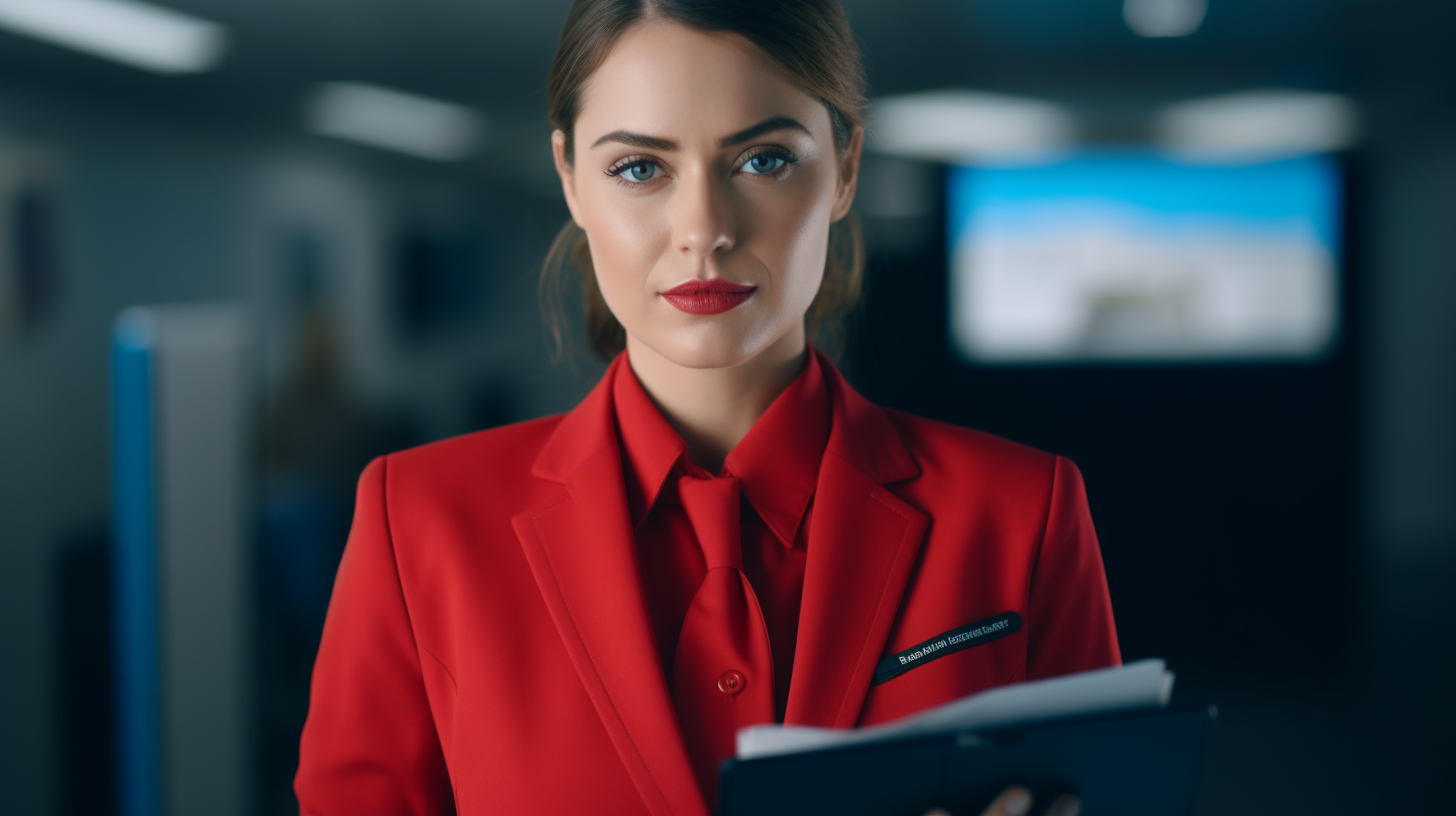 Flight attendant explaining in vlog with serious expression