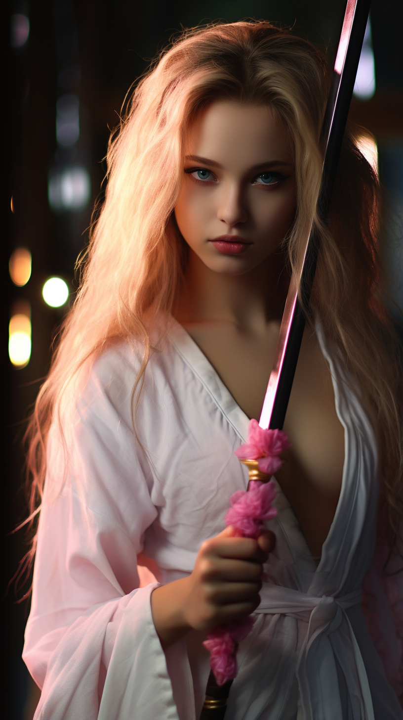 Stunning woman with haori and pinky blade