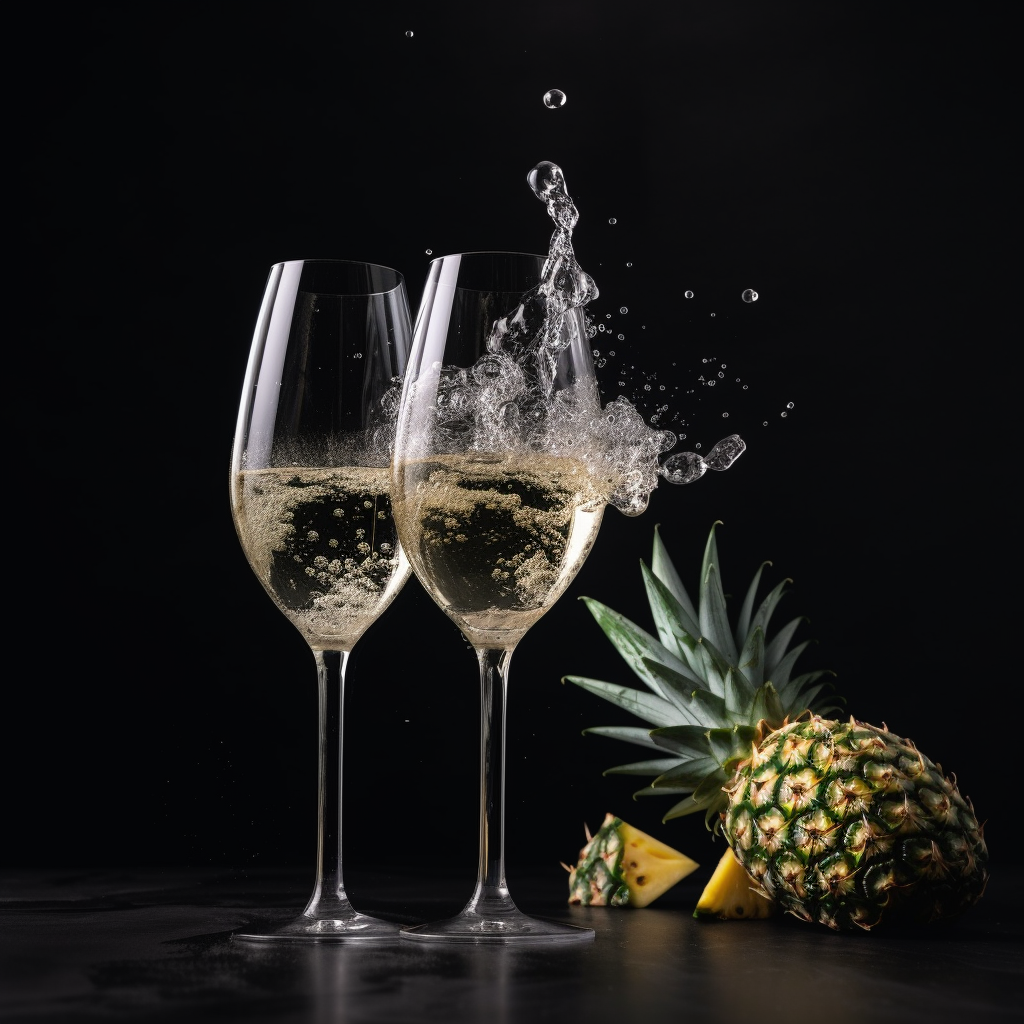 Champagne glasses with pineapple pieces