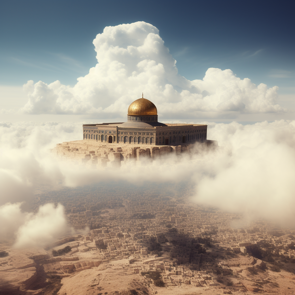 Al Aqsa Mosque floating in desert