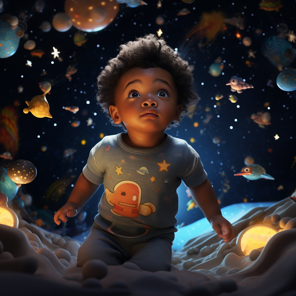 Cute Baby Floating in Colorful Space