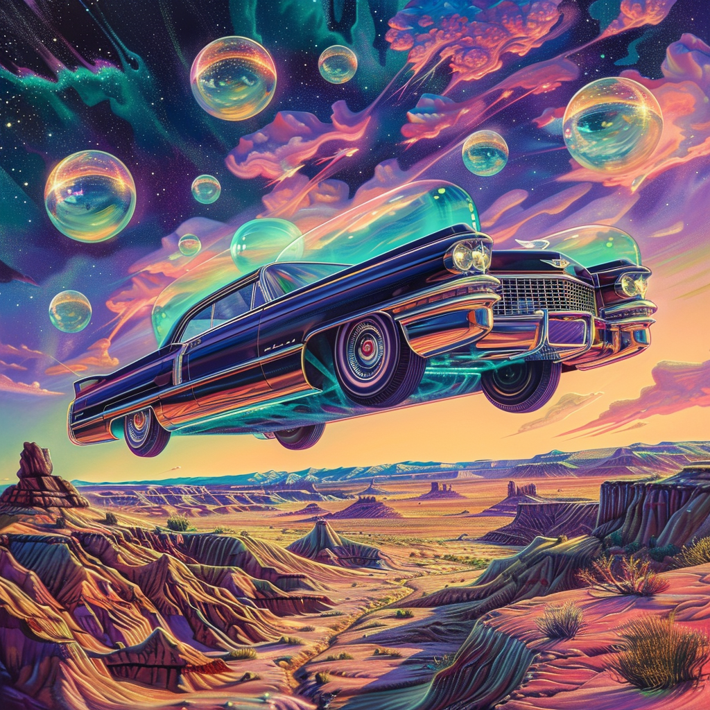 Surreal Cadillac Floating Desert Landscape