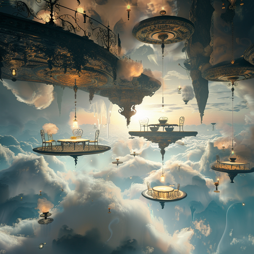 Dreamy Floating Cafe Surreal Fantasy