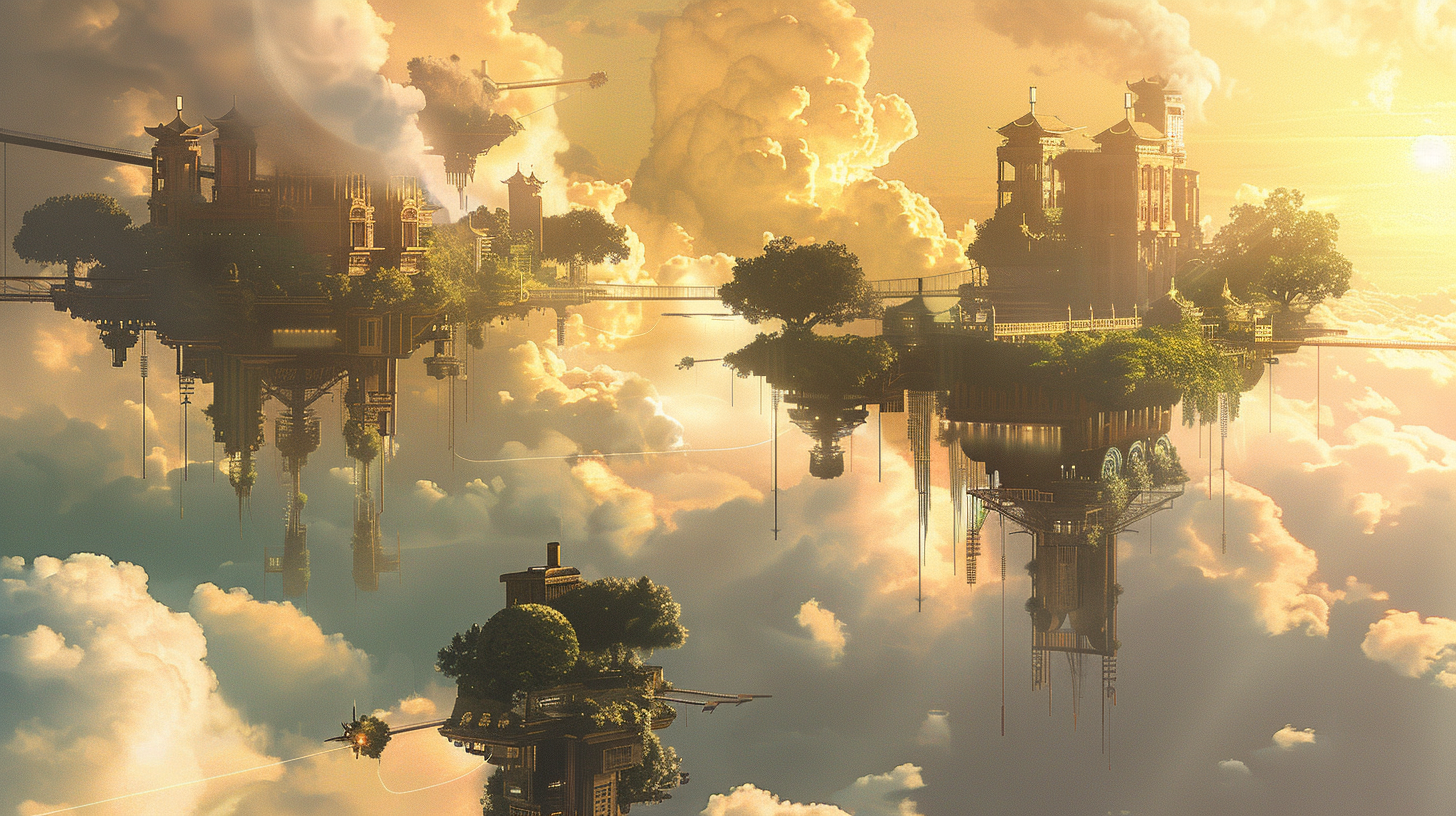 Digital Painting Floating City Sky