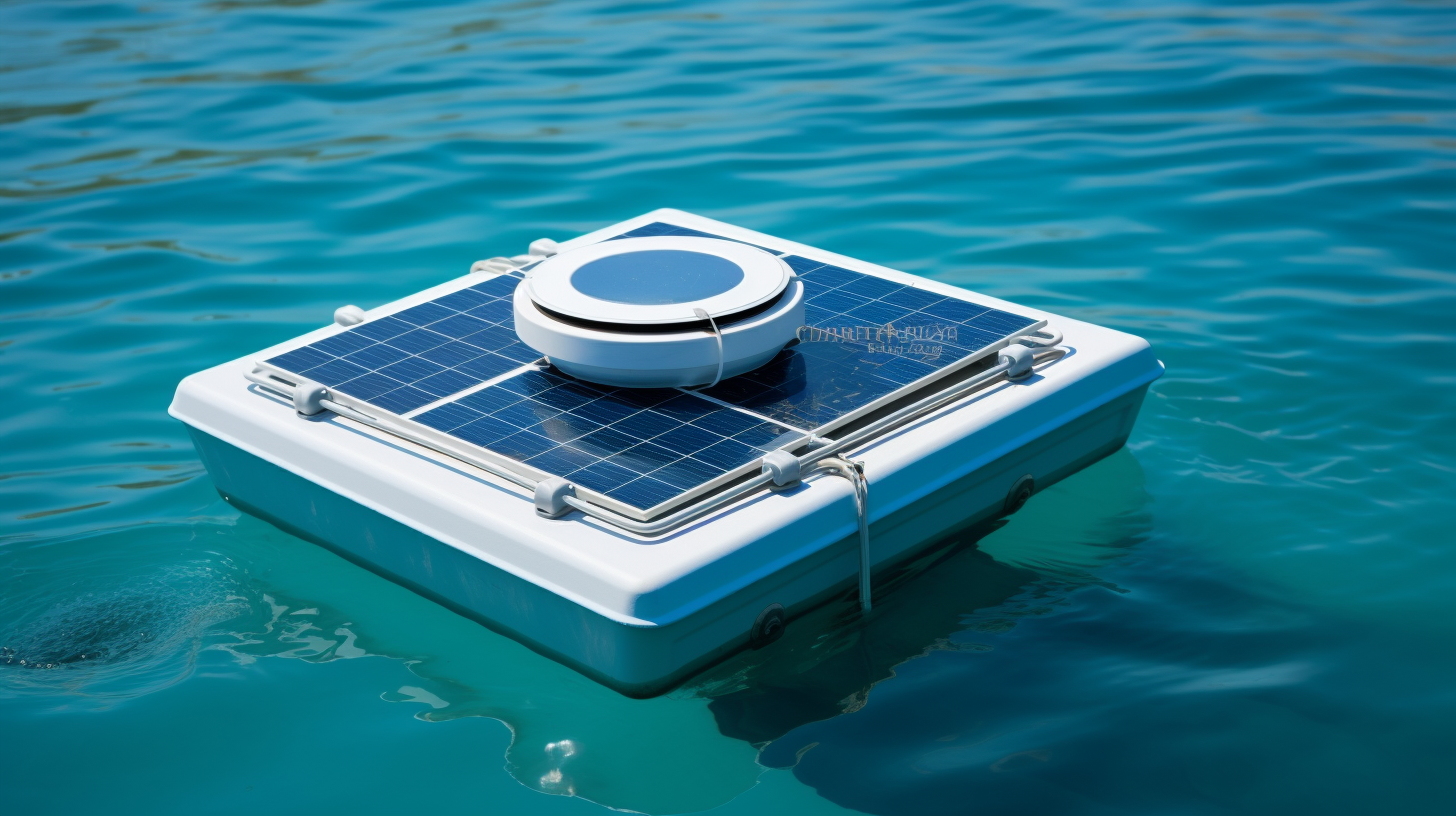 Floating device in clear blue lake