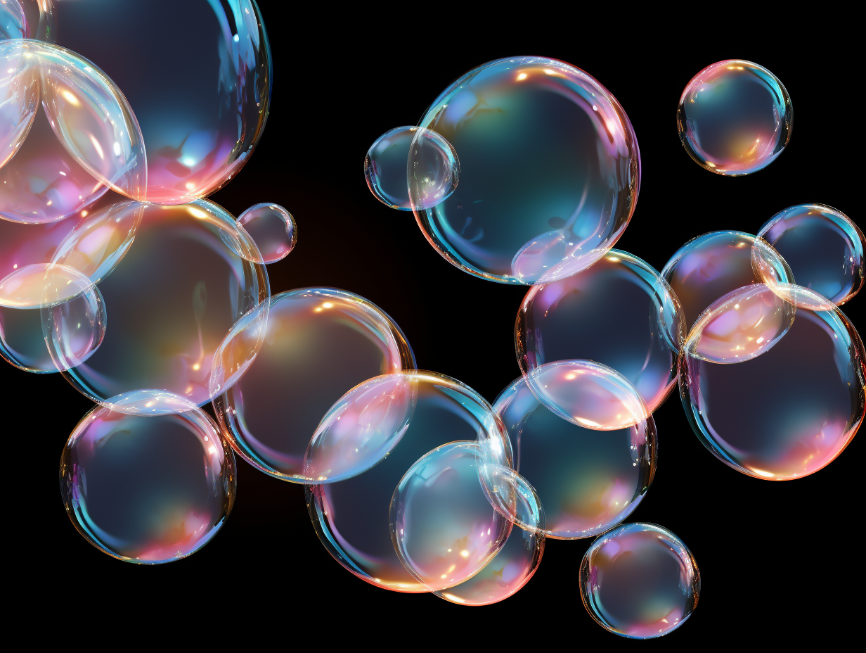 Beautiful shimmering bubbles without background