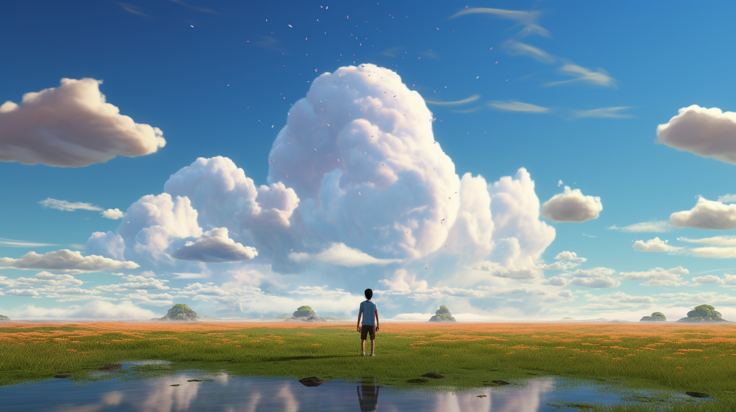 Man gazing at floating island in sky