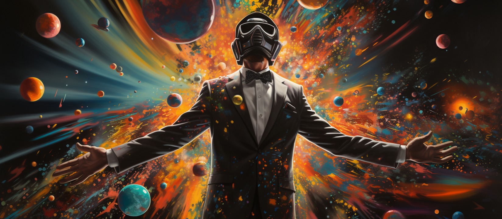 Man in Suit Floating in Space