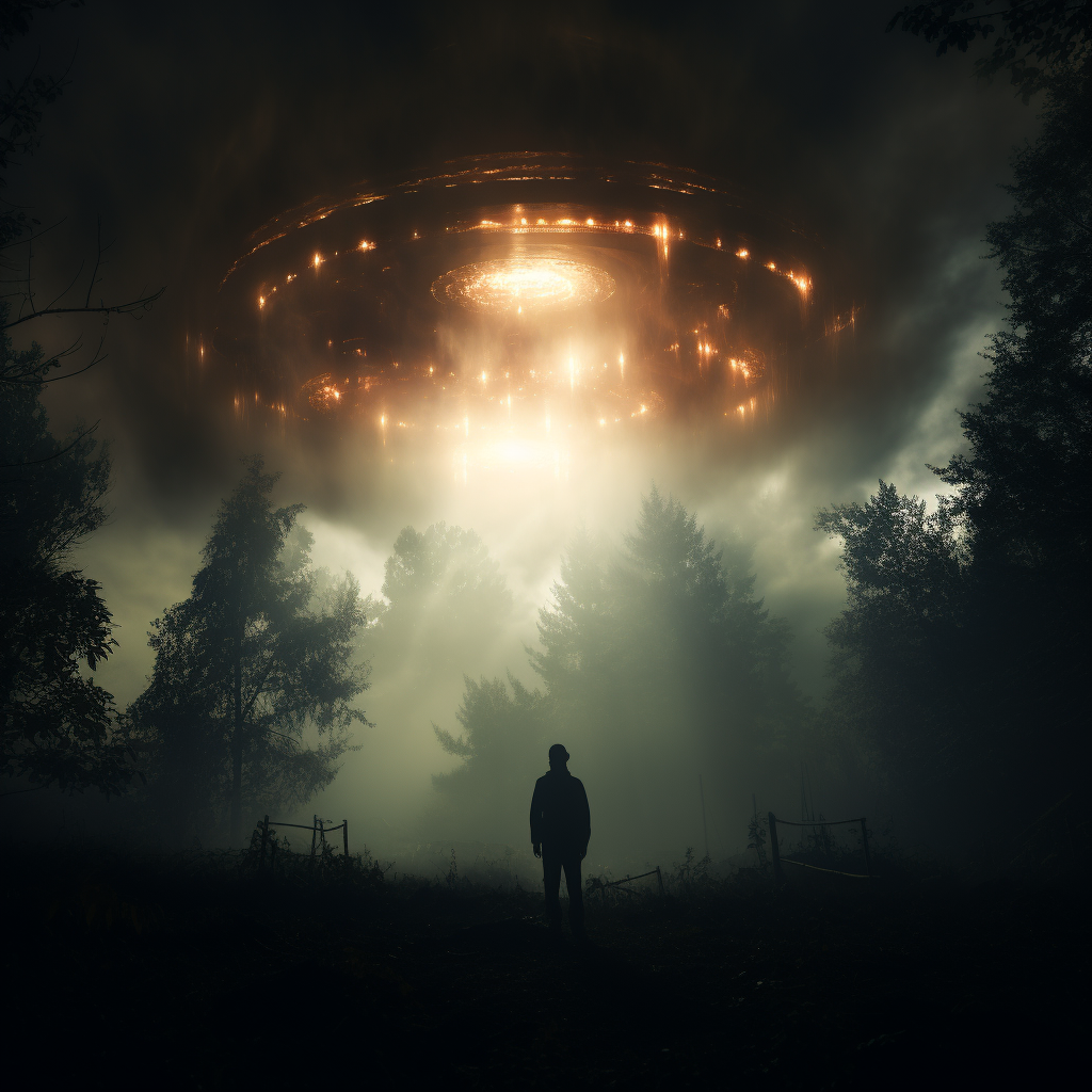 Silhouette of Man being Abducted by UFO