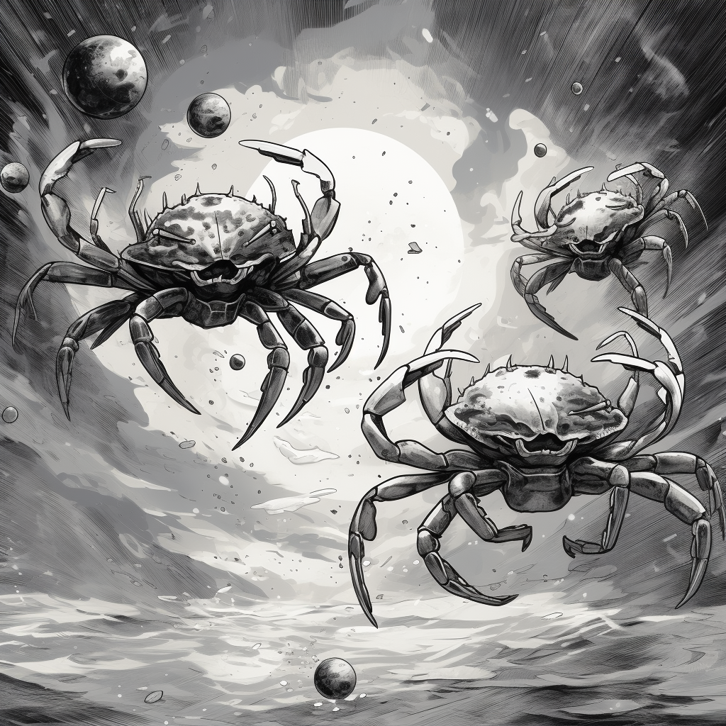 Floating mystical crabs in perspective