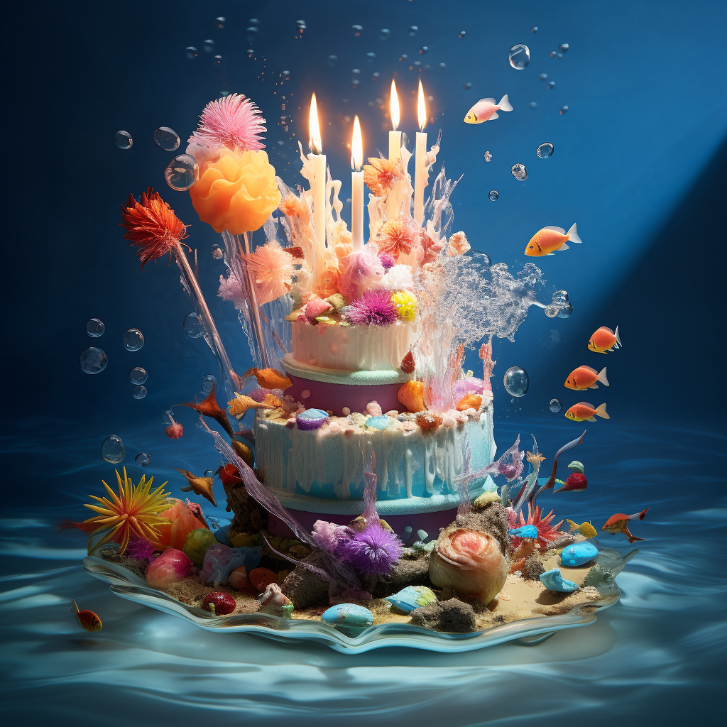 Colorful Birthday Cake on the Ocean