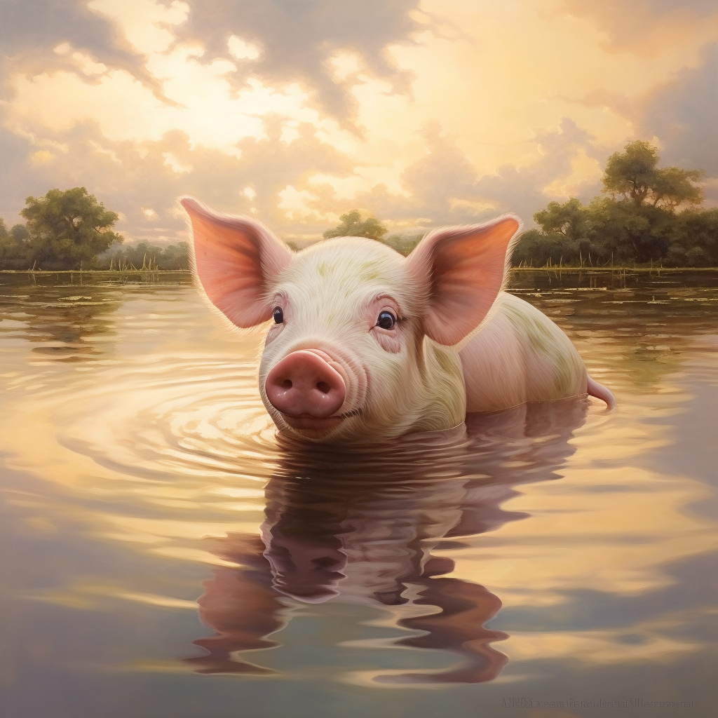 Painting of a Pig in a Lake