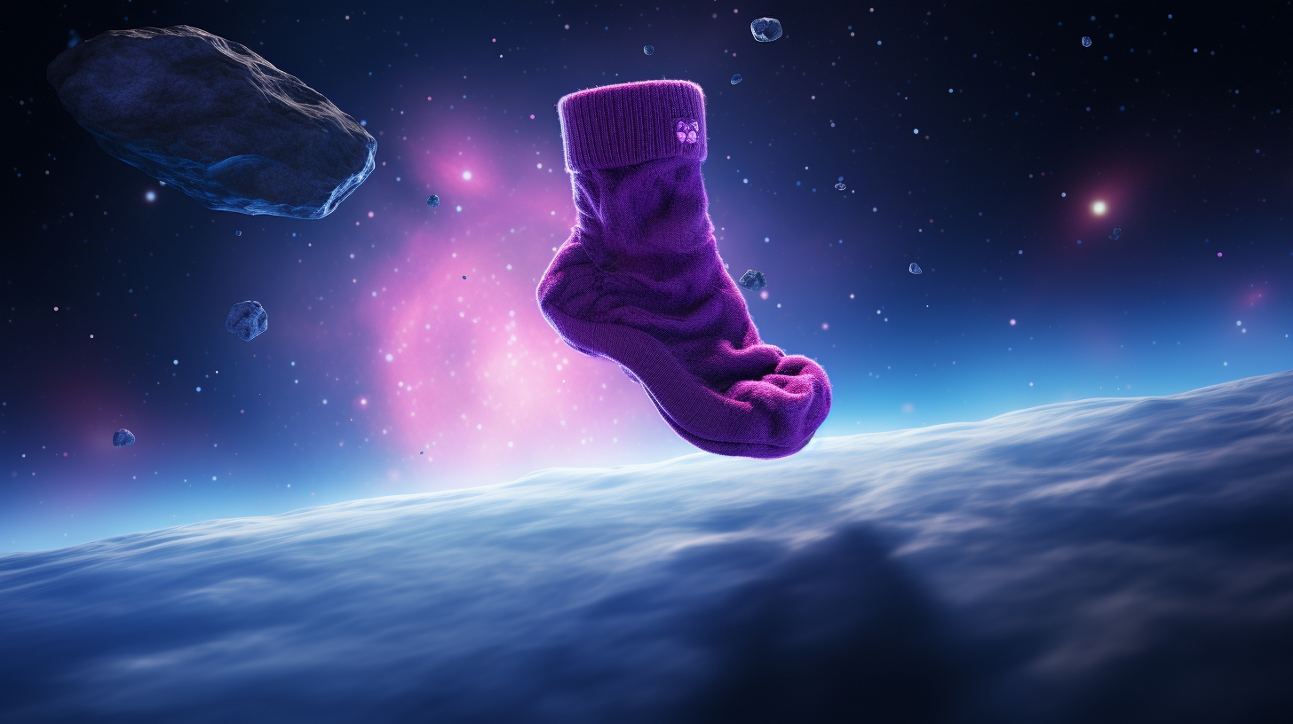 Glowing purple sock floating in space