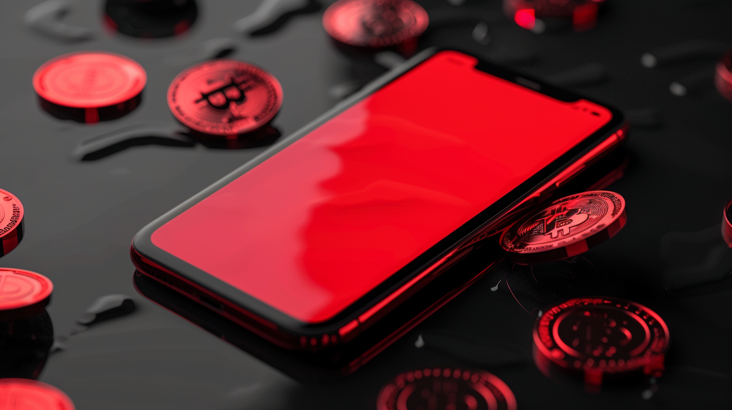 red screen phone coins falling