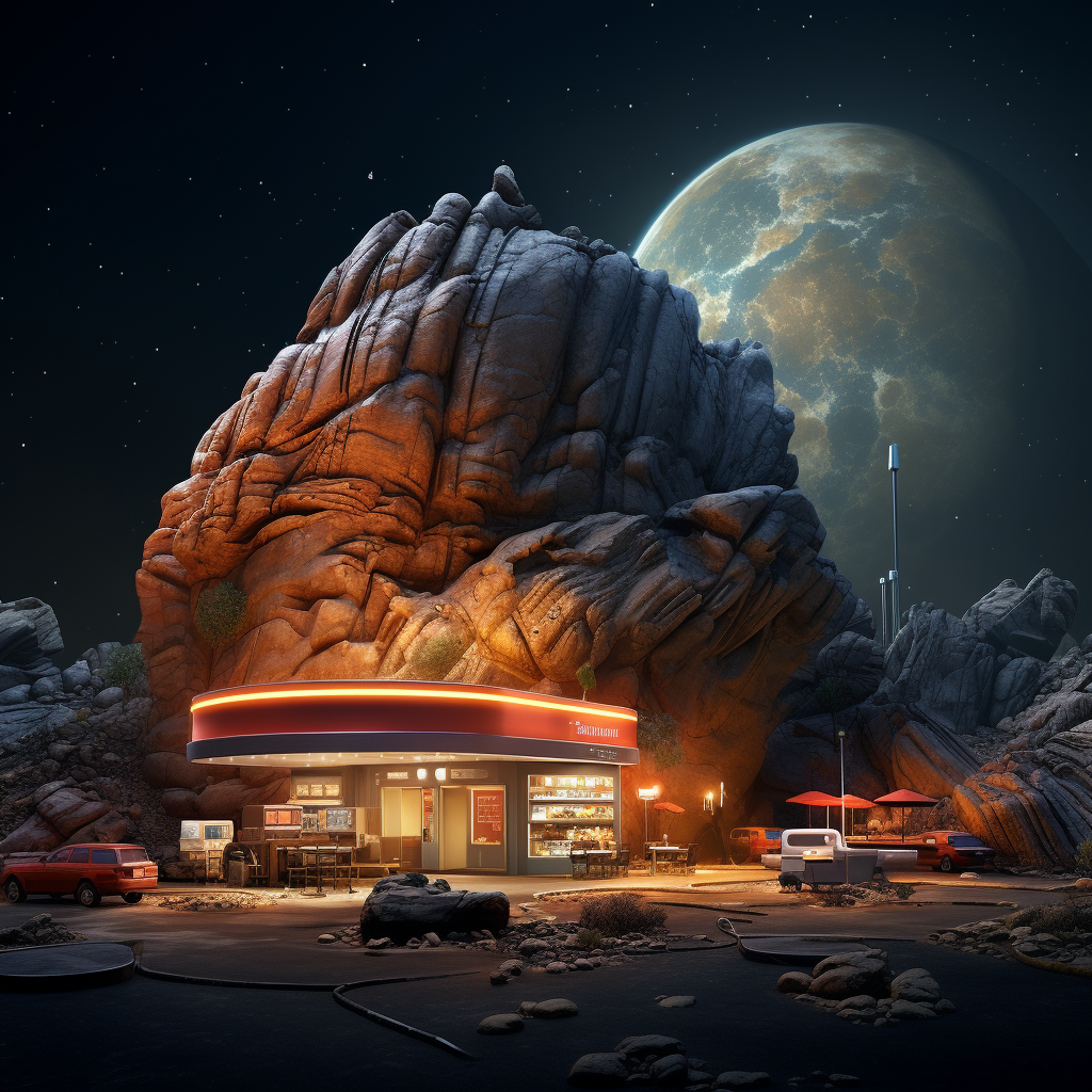 Astonishing Floating Rock with Restaurant and Gas Station