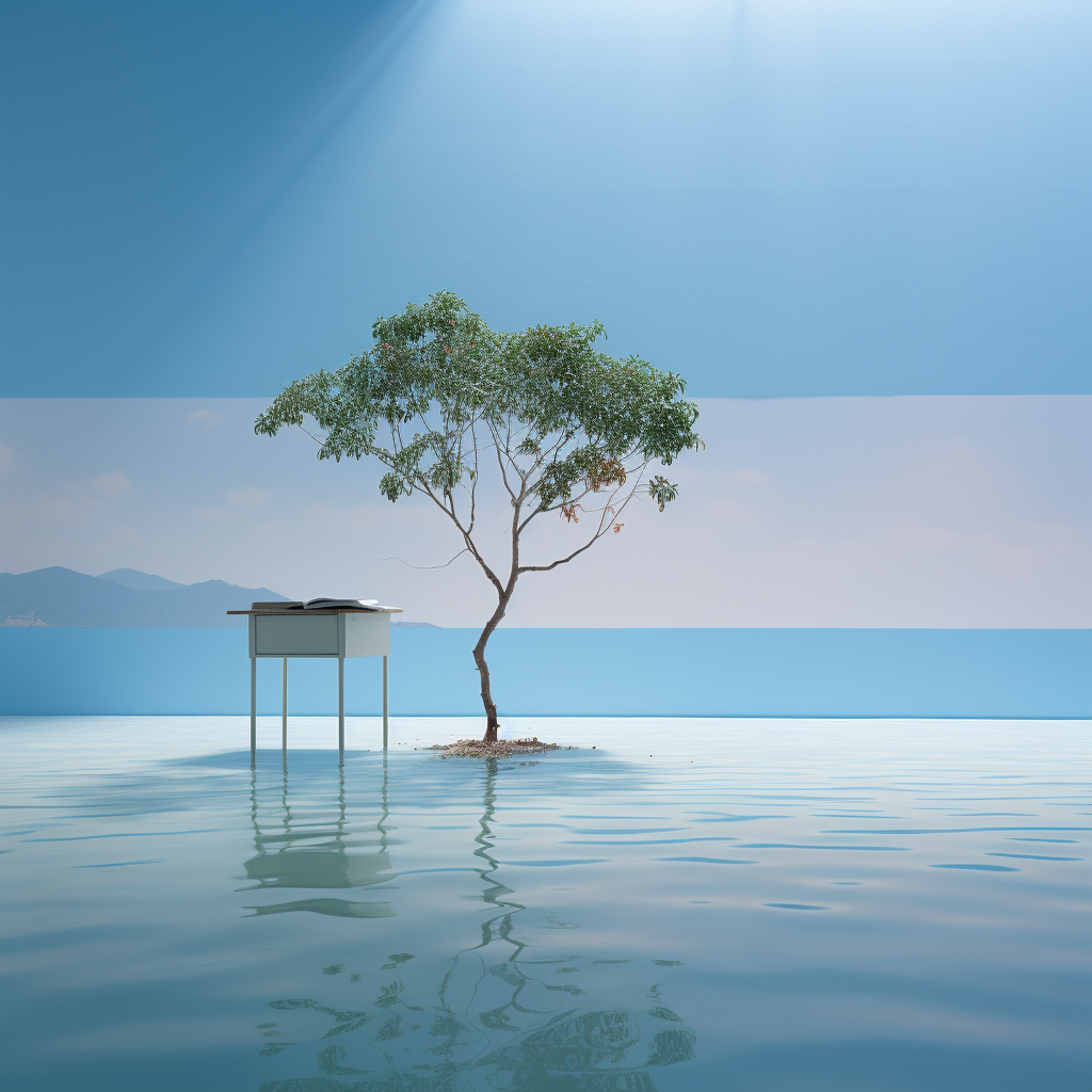 Serene floating summer island in the classroom