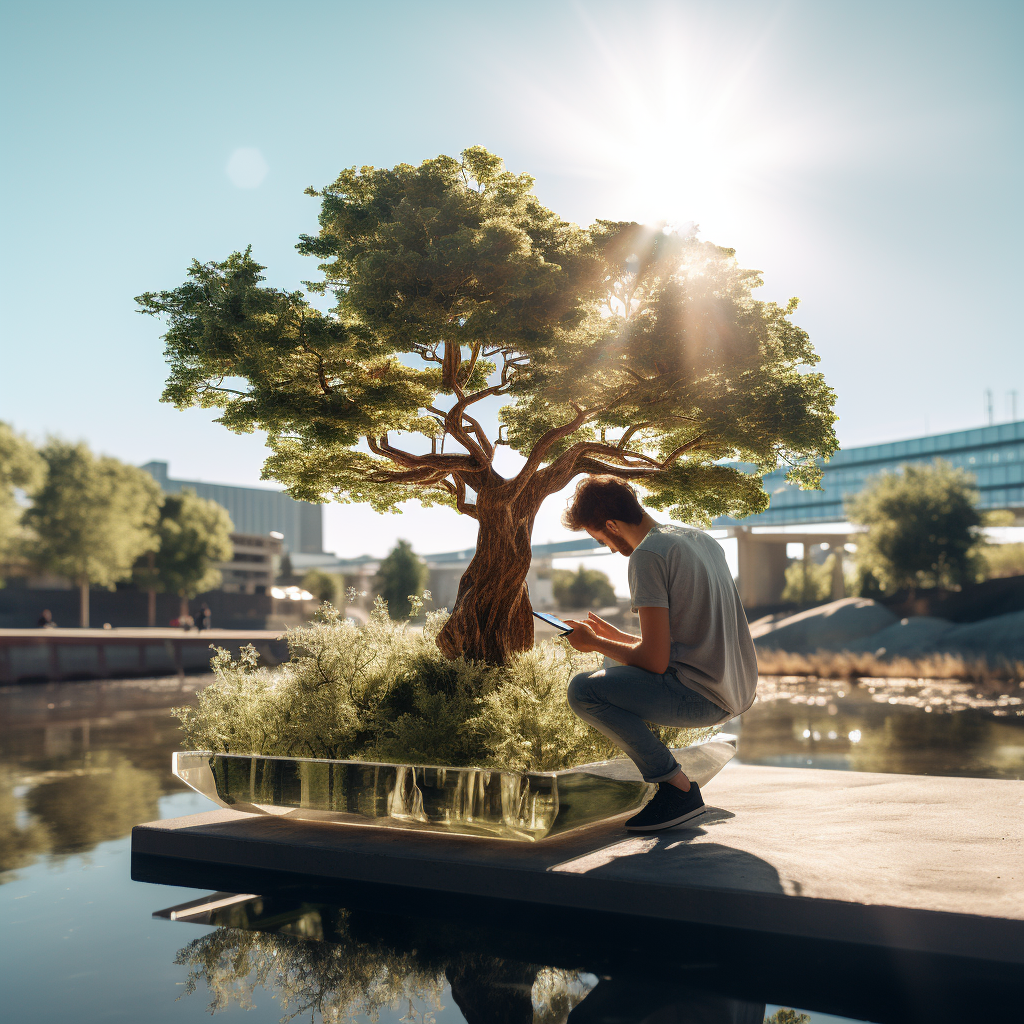 Beautiful floating tree in augmented reality