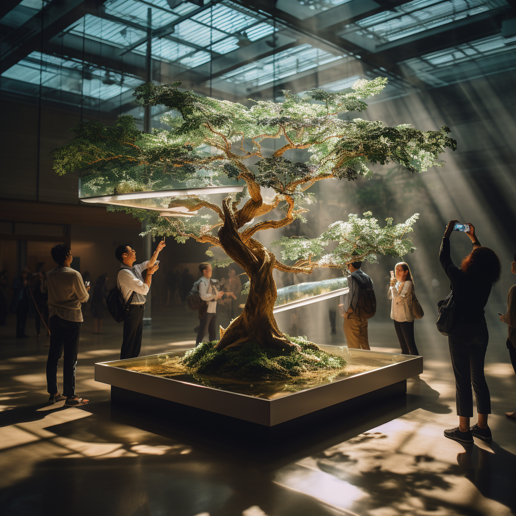 Augmented reality of a floating tree with people