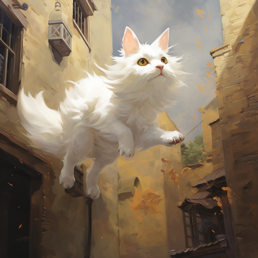 Floating White Creature Rabbit Cat Building