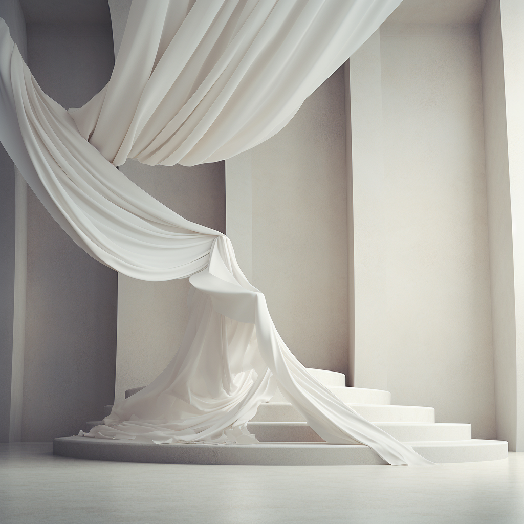 Beautiful floating white fabric over stairs