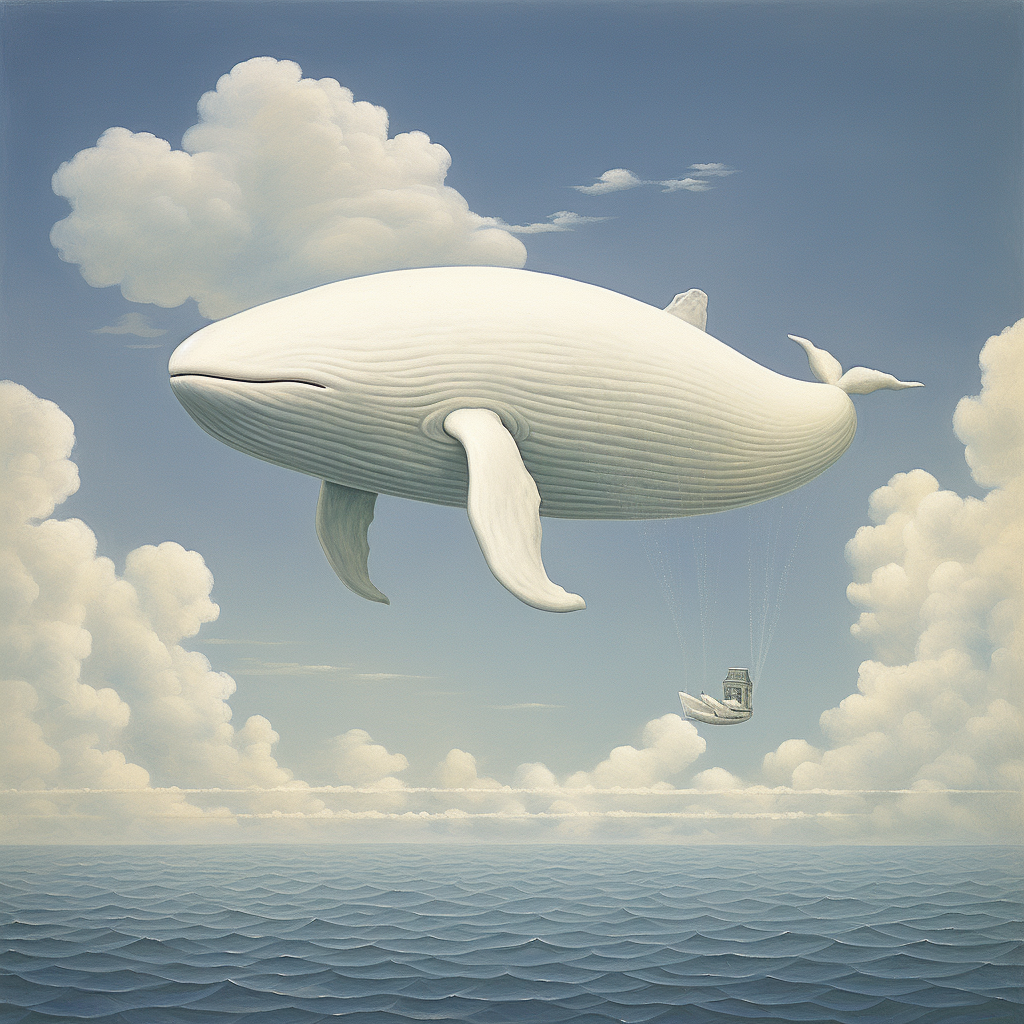 Stunning floating white whale artwork