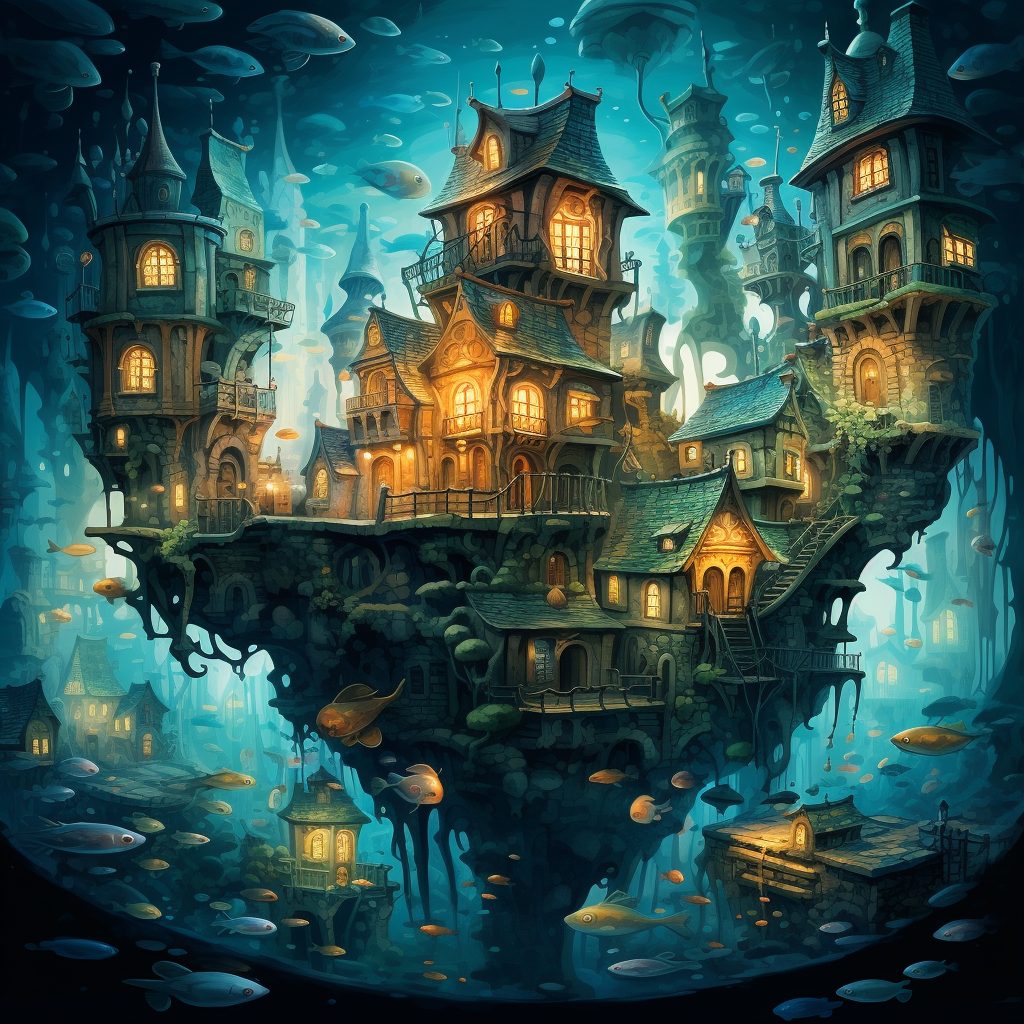 Stunning fantasy-style underwater landscape with fish