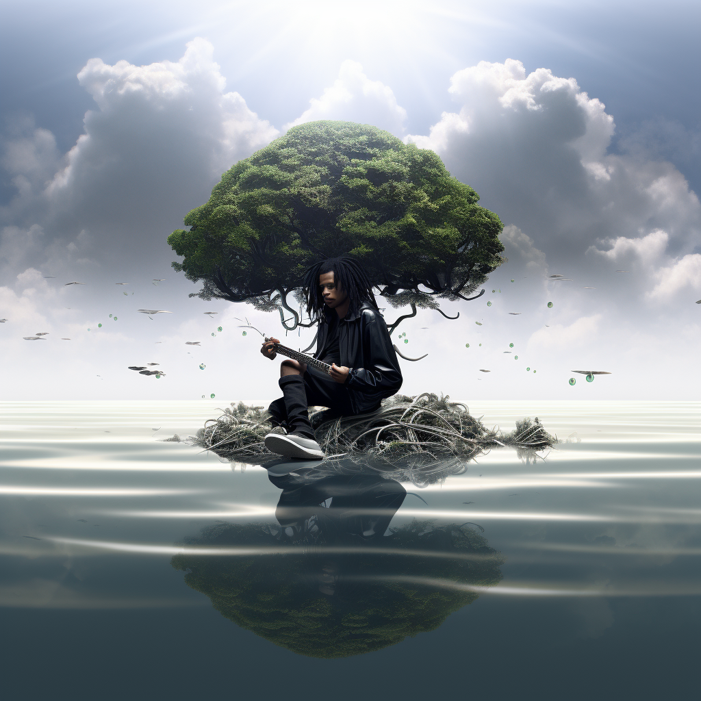 Black Individual with Camera on Floating Island