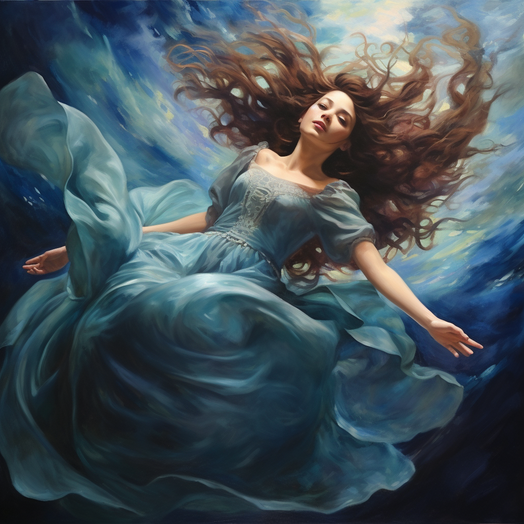 Woman floating in the air with flowing hair