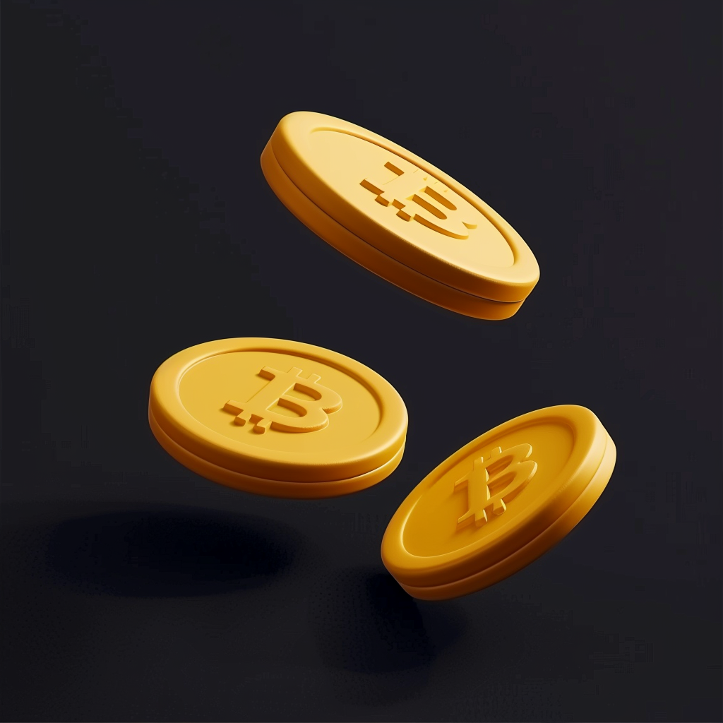 Three yellow coins in isometric 3D